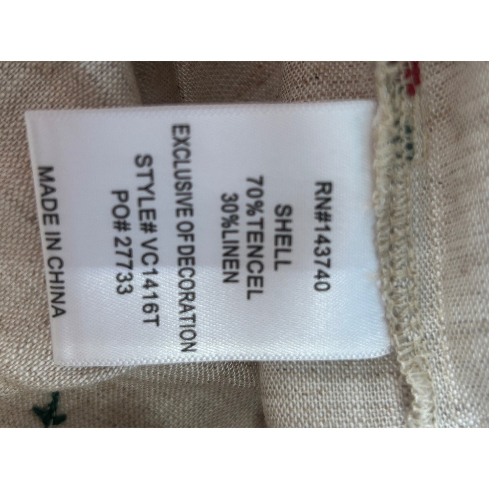 VICI Floral Embroidered Linen Blend Tie Front Lace Trim Top VC1416T Beige Small - Picture 3 of 8